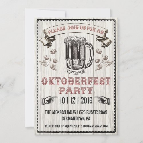 Oktoberfest Party Invitation on Wood