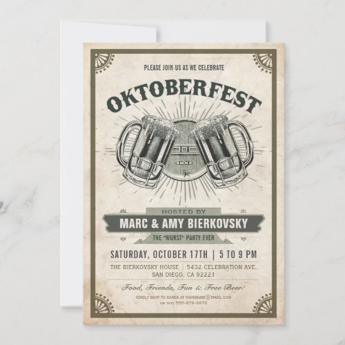 Oktoberfest Party Invitation  Vintage Retro