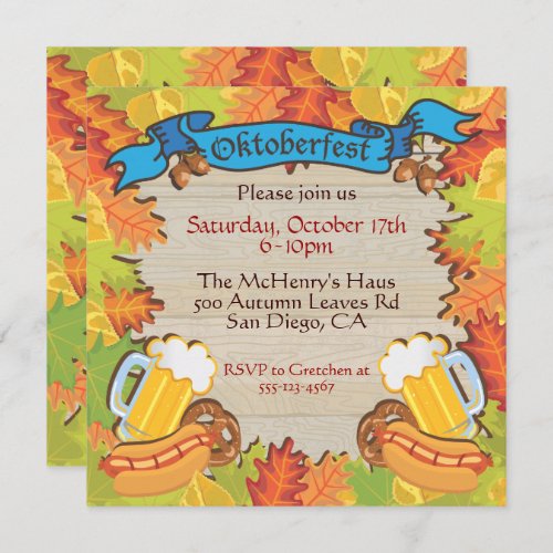 Oktoberfest Party Invitations with Autumn Leaves