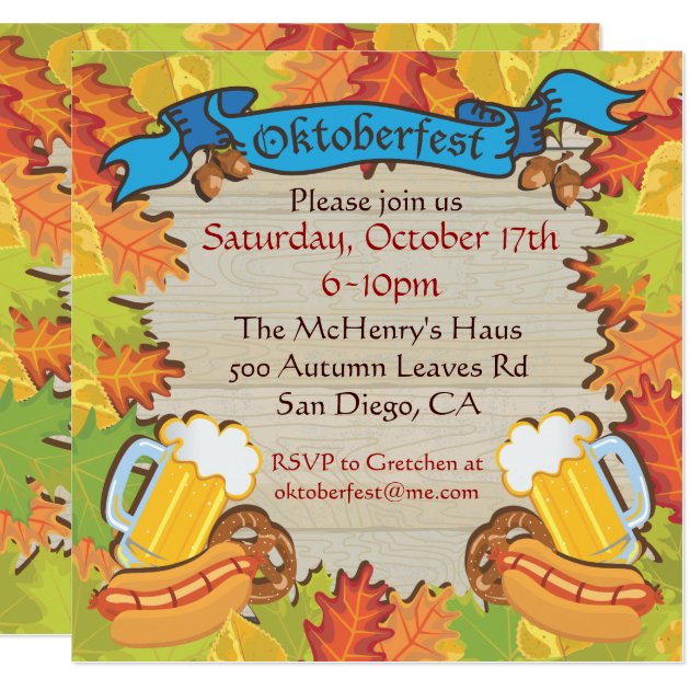 Oktoberfest Party Invitations With Autumn Leaves