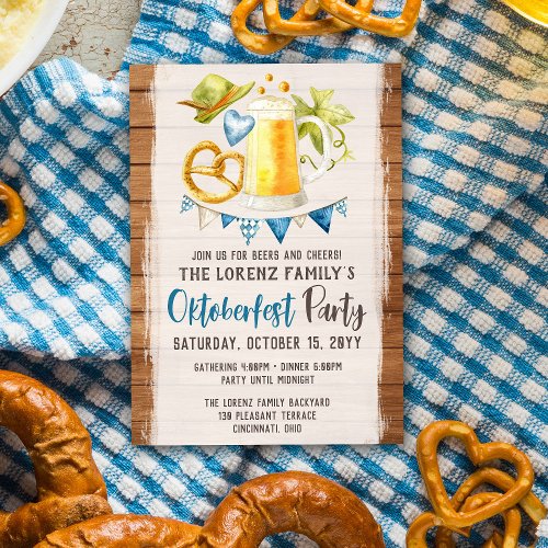 Oktoberfest Party Rustic Bavarian Beer  Pretzel Invitation