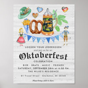 Oktoberfest Party Rustic Bavarian Beer & Pretzel Poster