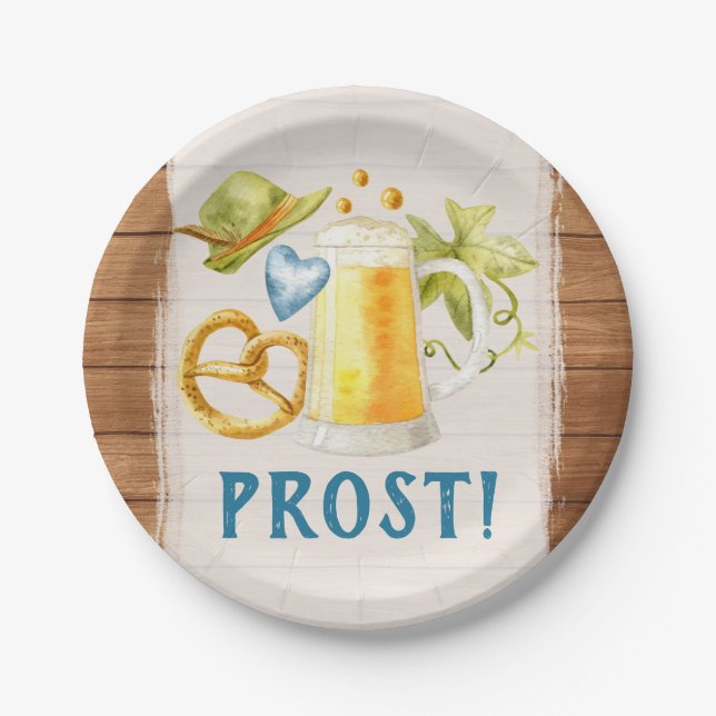 Oktoberfest Party Rustic Bavarian Beer Stein Paper Plates (Front)