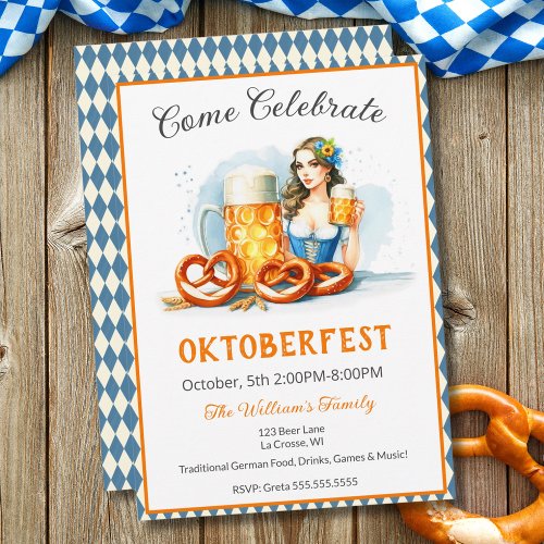 Oktoberfest Party With Beer And Pretzels ai  Invitation