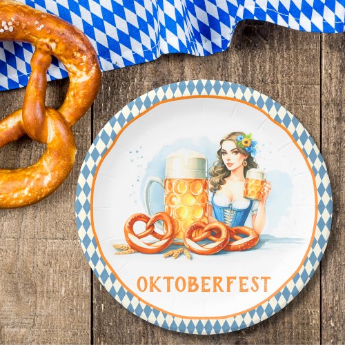 Oktoberfest Party With Beer And Pretzels ai  Paper Plates