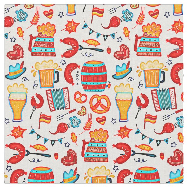 Oktoberfest Pattern Beer Festival Fabric (Close Up)