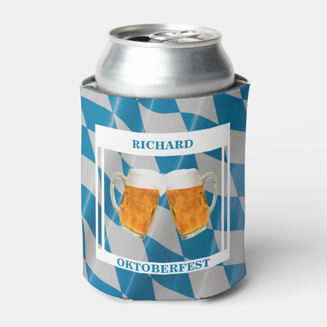 Oktoberfest Personalized Blue White German Beer Can Cooler (Can Front)