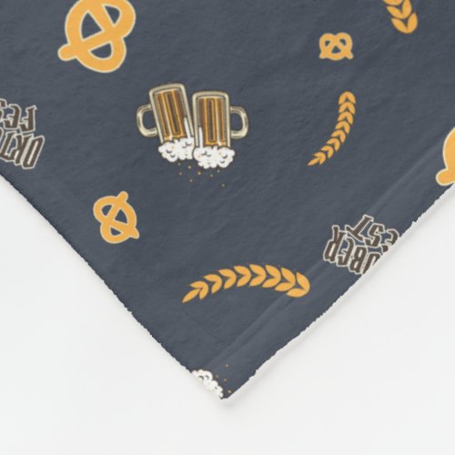 Oktoberfest Pretzel Beer Festival Pattern Blue Fleece Blanket