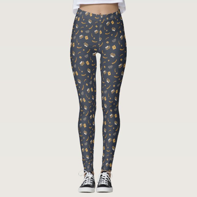 Oktoberfest Pretzel Beer Festival Pattern Blue Leggings (Front)