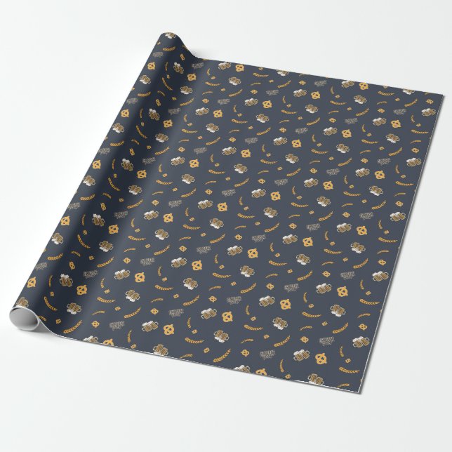 Oktoberfest Pretzel Beer Festival Pattern Blue Wrapping Paper (Unrolled)