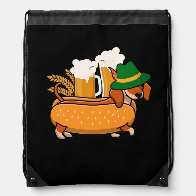 Oktoberfest Pretzel Dachshund Wiener Hotdog German Drawstring Bag (Front)