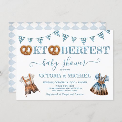 Oktoberfest Pretzel lederhosen Baby Shower Invitation