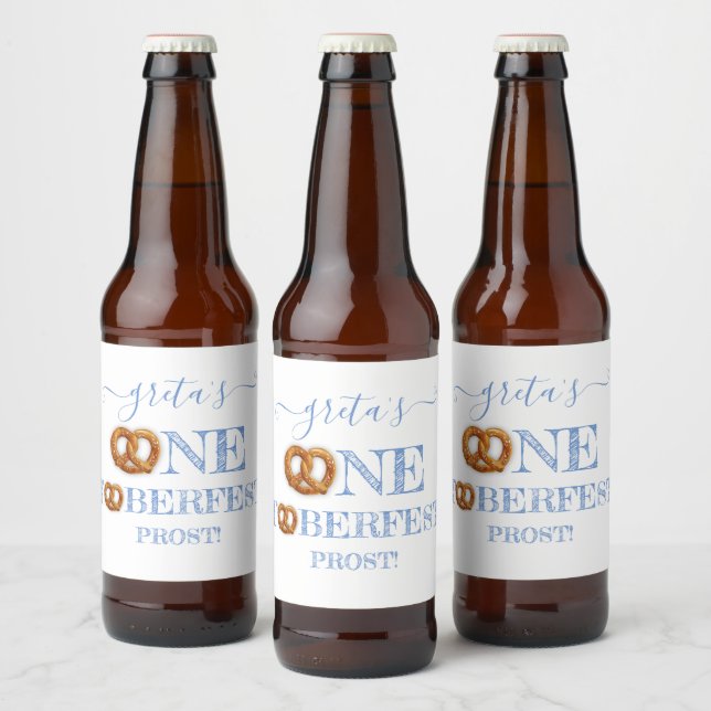 Oktoberfest Pretzel Turning One Beer Bottle Label (Bottles)