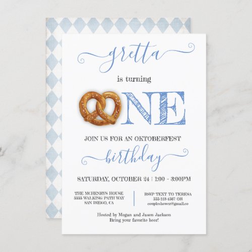 Oktoberfest Pretzel Turning One Birthday Party Invitation