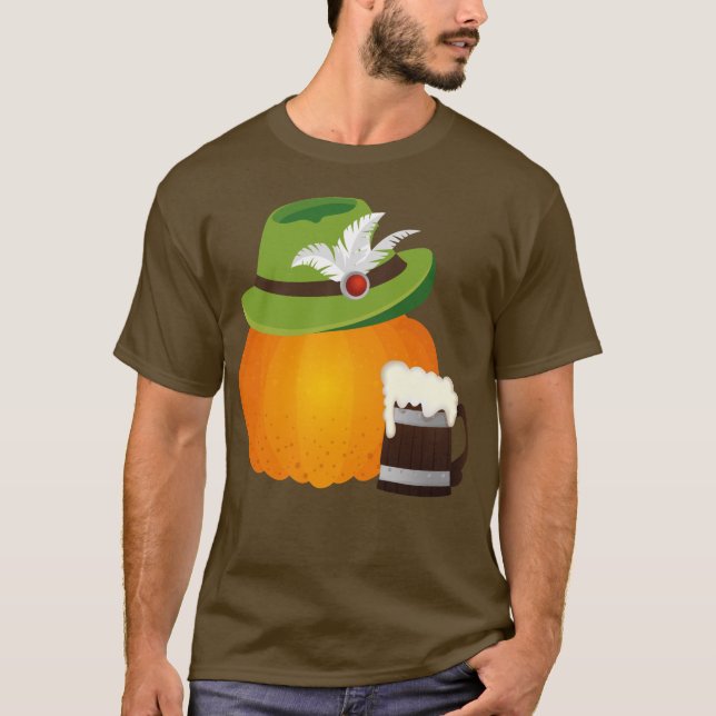Oktoberfest Pumpkin, Beer, Alpine Hat T-Shirt (Front)
