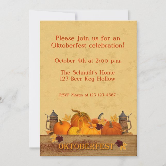 Oktoberfest, Pumpkins, Beer Steins Invitation (Front)