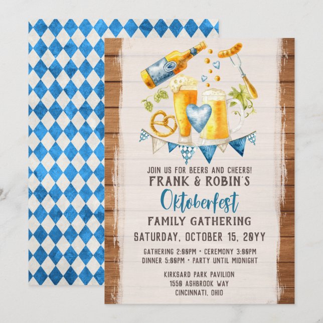 Oktoberfest Rustic Bavarian Beer Custom Party Name Invitation (Front/Back)