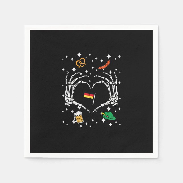 Oktoberfest Skeleton Hand Heart Flag German  Napkins (Front)