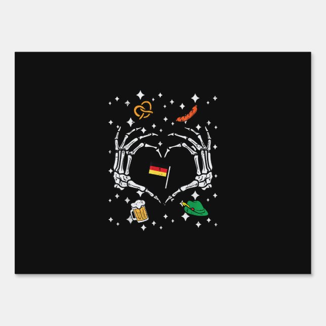 Oktoberfest Skeleton Hand Heart Flag German  Sign (Front)