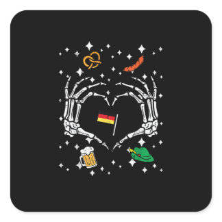 Oktoberfest Skeleton Hand Heart Flag German  Square Sticker