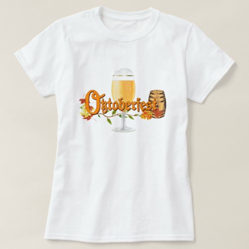 Oktoberfest T-Shirt - Oktoberfest design with autumn leaves and a beer.