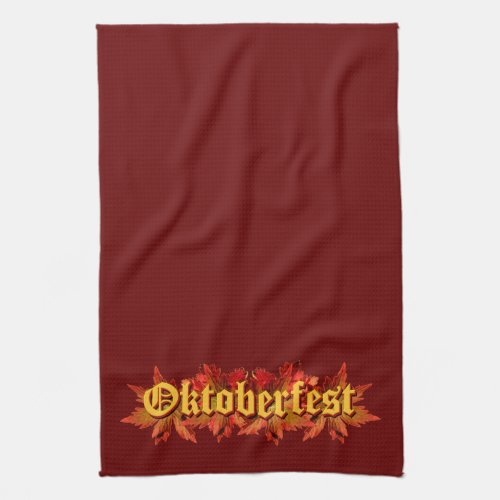 Oktoberfest Text Design With Autumn Leaves Kitchen Towel