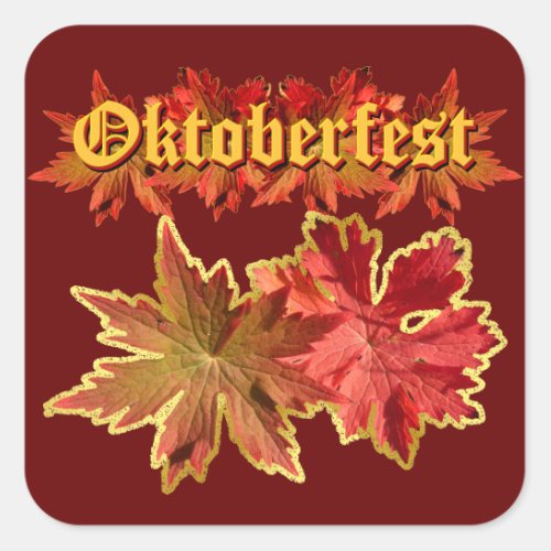 Oktoberfest Text Design With Autumn Leaves Square Sticker