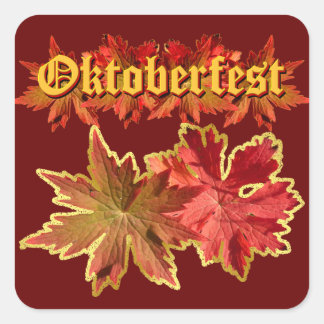 Oktoberfest Text Design With Autumn Leaves Square Sticker