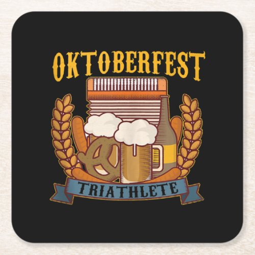 Oktoberfest Triathlete Cool Athlete Beer Drinking Square Paper Coaster