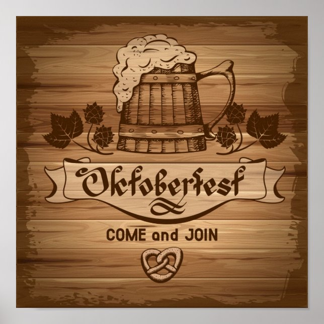 Oktoberfest, vintage poster with wooden (Front)