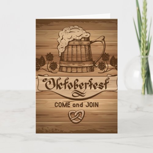 Oktoberfest vintage poster with wooden card