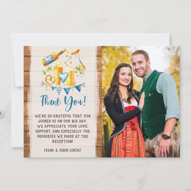 Oktoberfest Wedding Beers 4-Photo Thank You Card (Front)