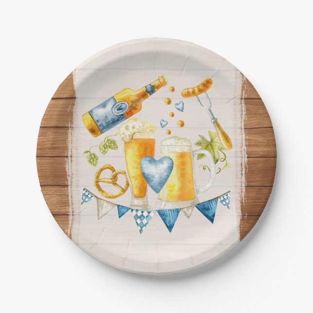 Oktoberfest Wedding Rustic Bavarian Beer Party Paper Plates (Front)