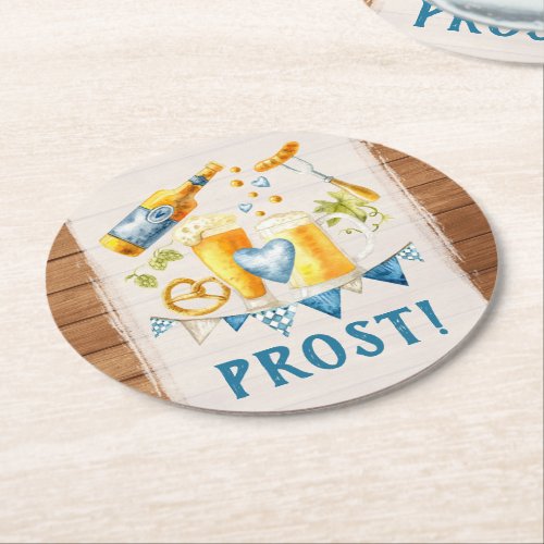 Oktoberfest Wedding Rustic Bavarian Beer Party Round Paper Coaster