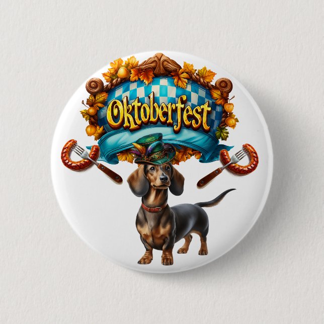 Oktoberfest Wiener Dog  Button (Front)