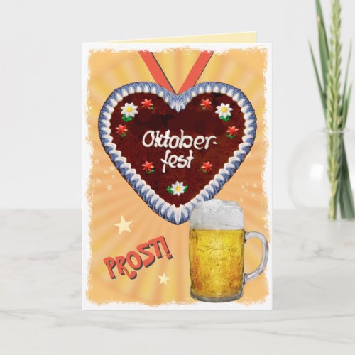 Oktoberfest with Beer and Gingerbread Heart Holiday Card