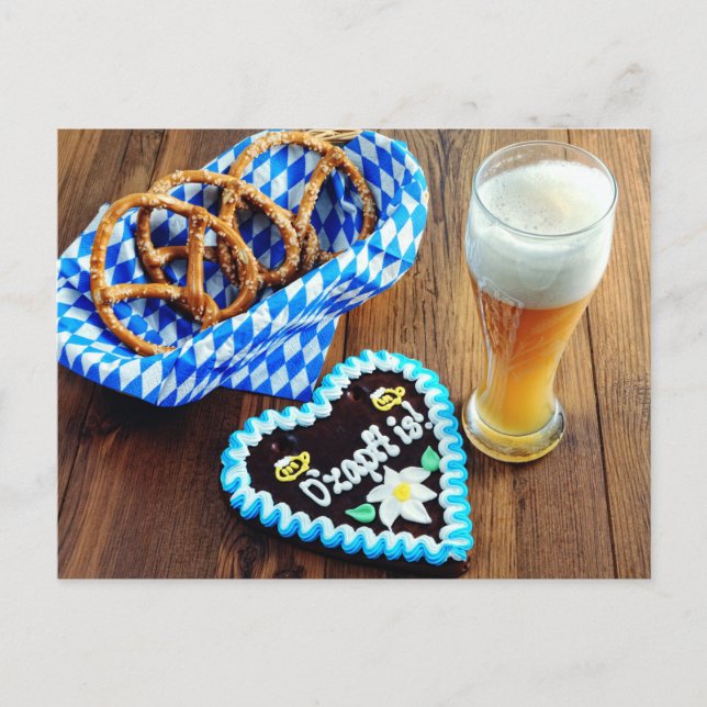 Oktoberfest with Beer, Pretzel and gingerbread Postcard (Front)