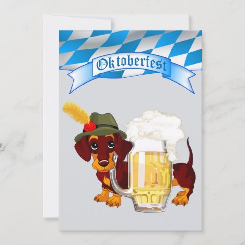 Oktoberfest with Daschund and Beer Stein Invitation