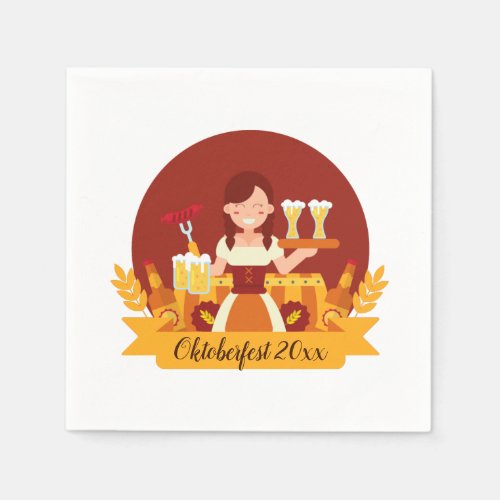 Oktoberfest Woman with Beer and Sausage Napkins