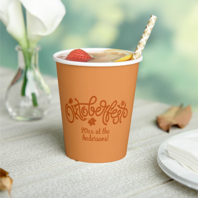 Oktoberfest Year Name Brown Text on   Paper Cups (Insitu)