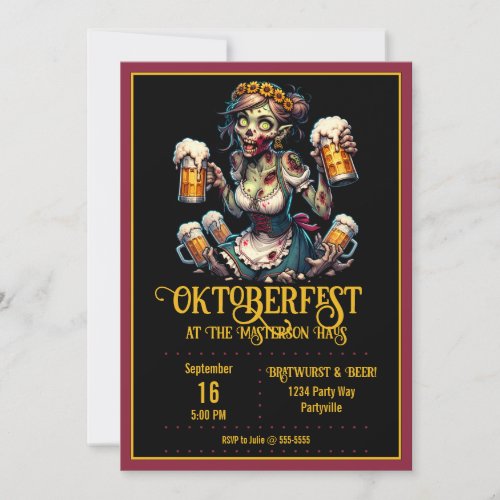 Oktoberfest Zombie Barmaid Invitation