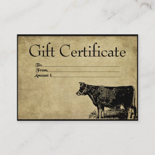 Ol Bessy Cow_ Prim Gift Certificate Cards