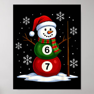 Ol Game Snowman Billiards Player Funny Christmas Poster