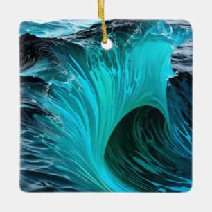 "Ola Tiburón" Blue Shark Wave  Ceramic Ornament