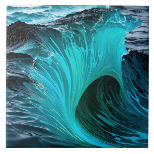 "Ola Tiburón" Blue Shark Wave  Ceramic Tile