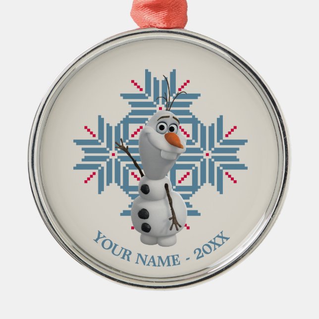 Olaf | Blue Snowflake Personalized Add Your Name Metal Ornament (Front)