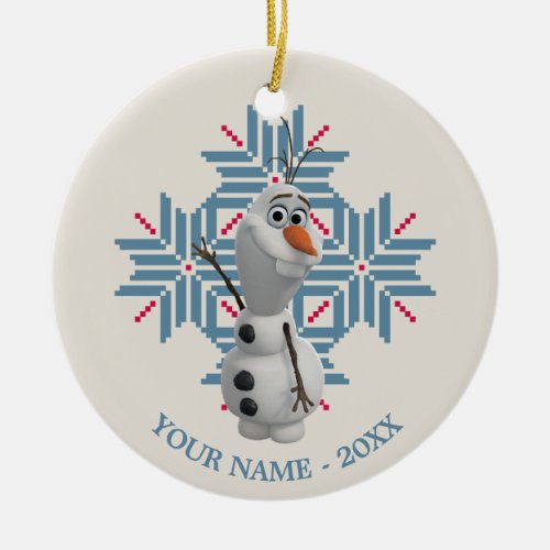 Olaf Blue Snowflake Personalized Double-Sided Ceramic Round Christmas Ornament