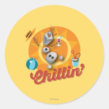 Olaf | Chillin' In Orange Circle Classic Round Sticker by frozen at Zazzle