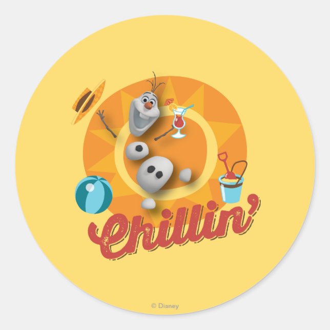 Olaf | Chillin' in Orange Circle Classic Round Sticker (Front)