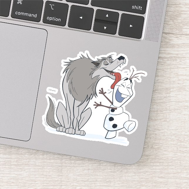 Olaf Licked By Wolf Sticker (Detail)
